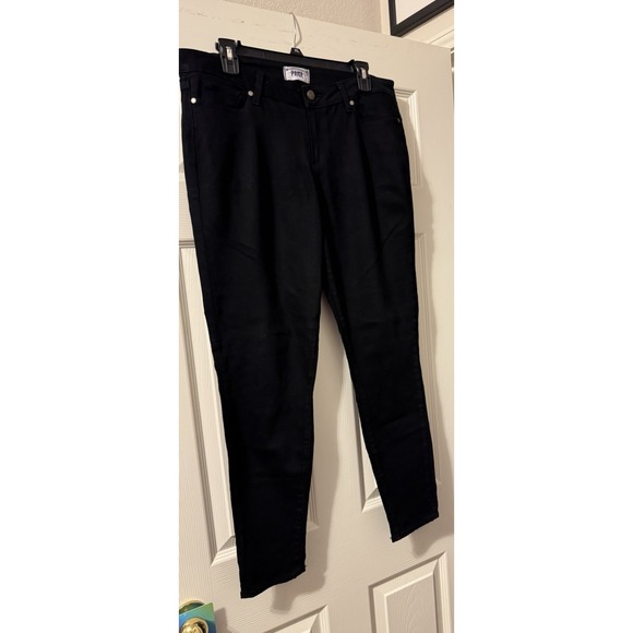 Paige Manhattan Slim Bootcut Jeans Women's 31 Dark Black Stretch Denim High Rise - Picture 1 of 4